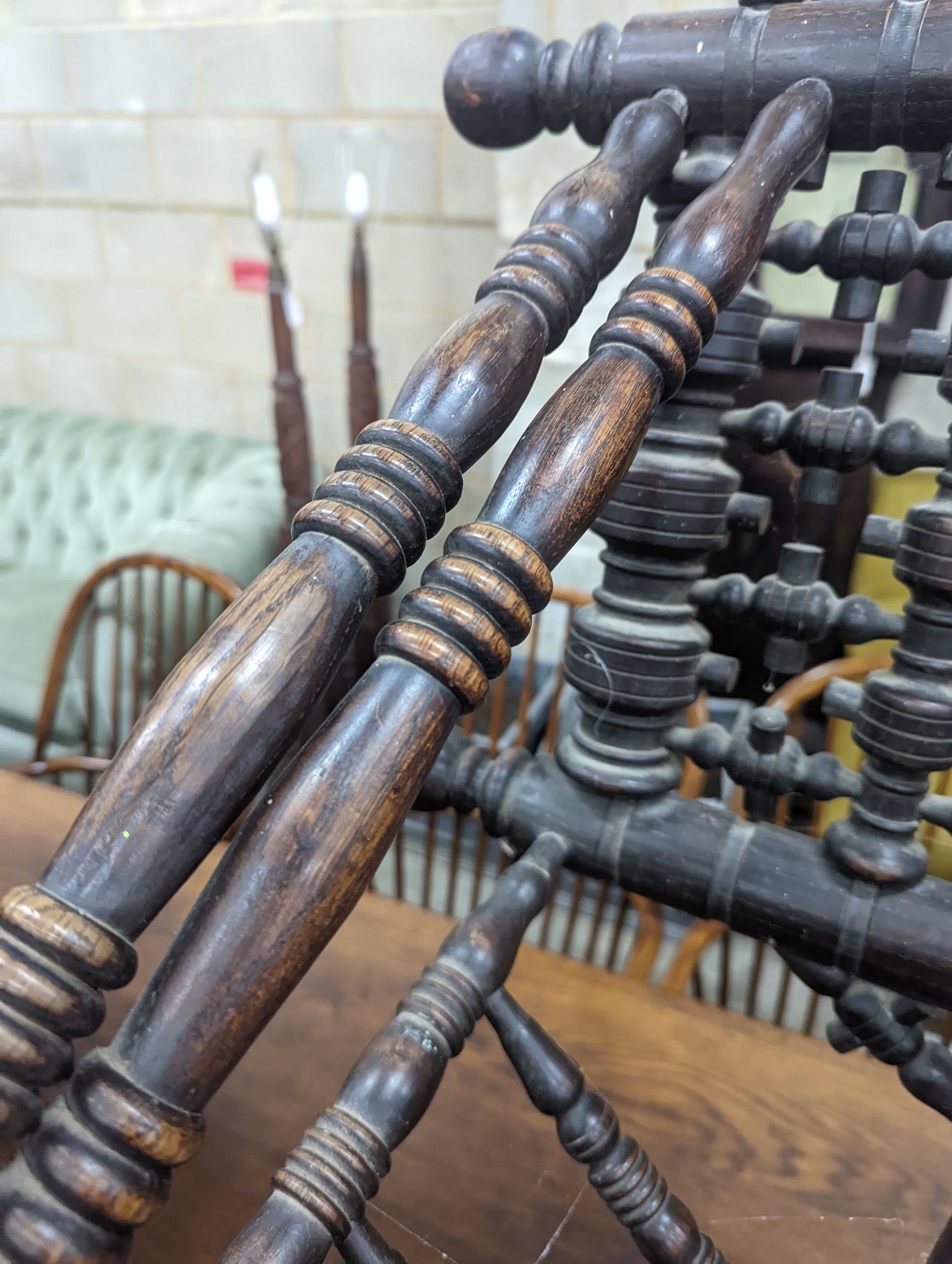 A 19th century oak turner's chair, width 56cm, depth 48cm, height 96cm